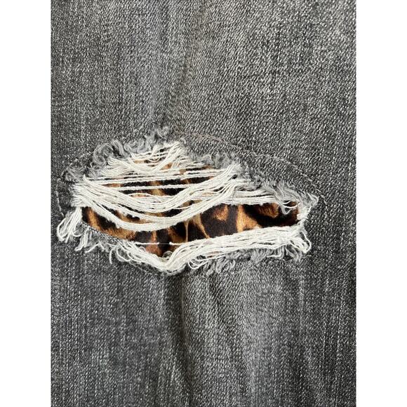 Chico’s Jeans 14 Charcoal Dark Wash Denim Boyfriend Ankle Leopard Patch Distress - Picture 5 of 13